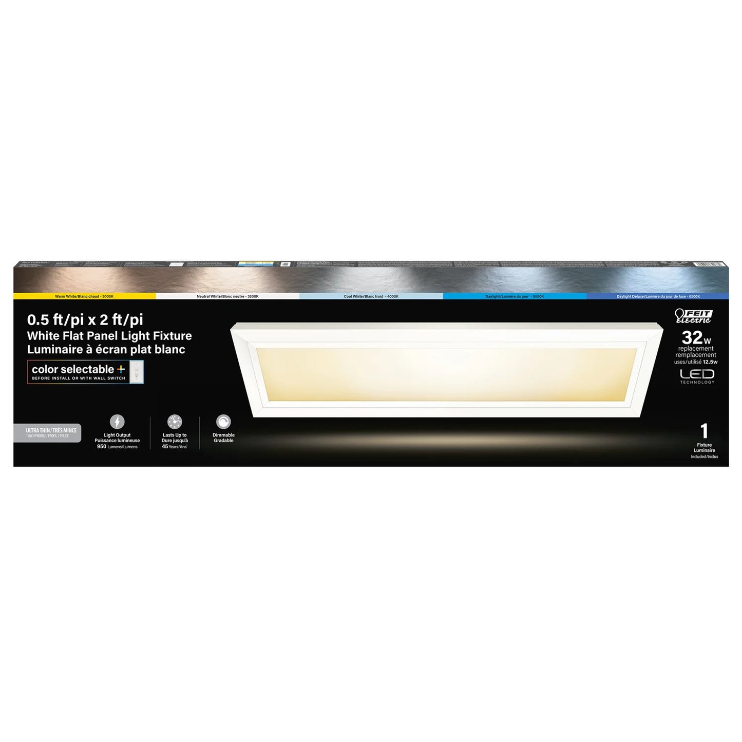 Feit FP0.5X2/6WY/WH 6 in. x 2 ft. CCT Selectable White Dimmable Integrated LED Edge-Lit Flat Panel Flush Surface Mount