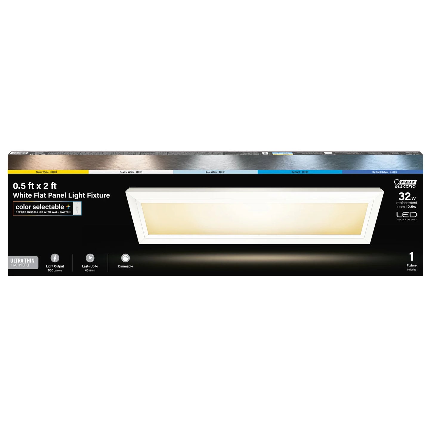 Feit FP0.5X2/6WY/WH 6 in. x 2 ft. CCT Selectable White Dimmable Integrated LED Edge-Lit Flat Panel Flush Surface Mount