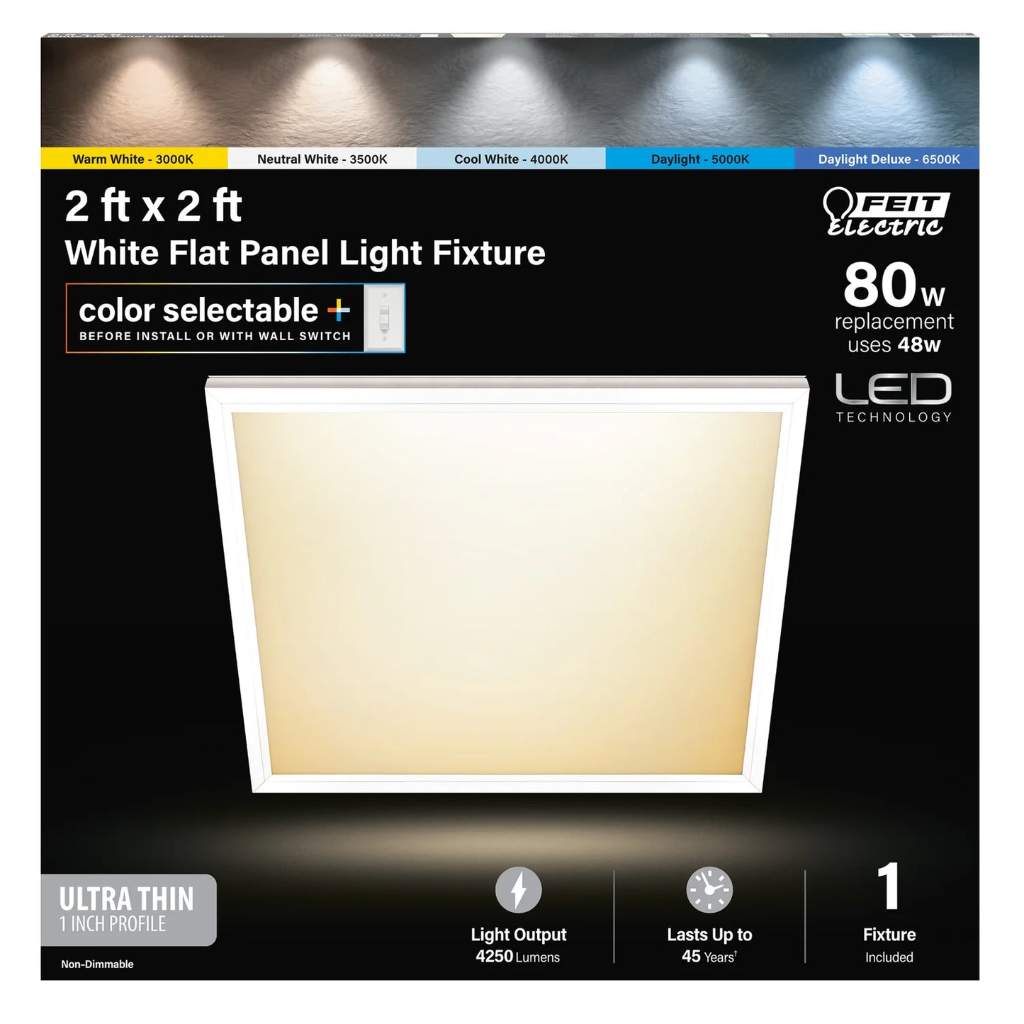 Feit FP2X2/6WY/WH 2 ft. x 2 ft. Surface Mount 5CCT White Dimmable Panel