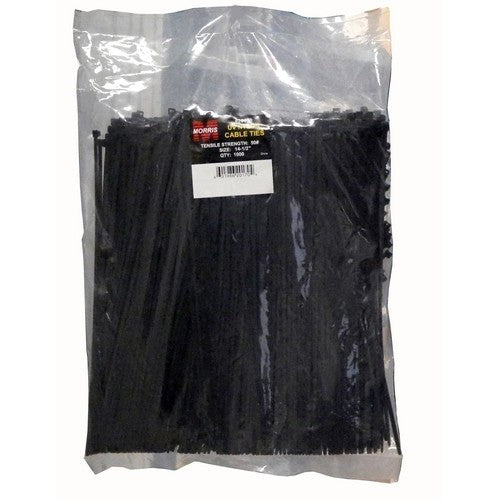 Morris 20160 1000PK Ultraviolet Black Nylon Cable Ties Bulk Pack, 40LB, 8" 1000 Pcs