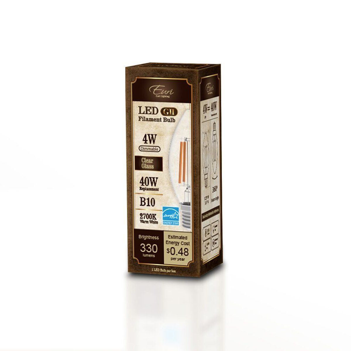 Filament Style Candelabra LED Bulb 40 Watt Equivalent Dimmable by Euri