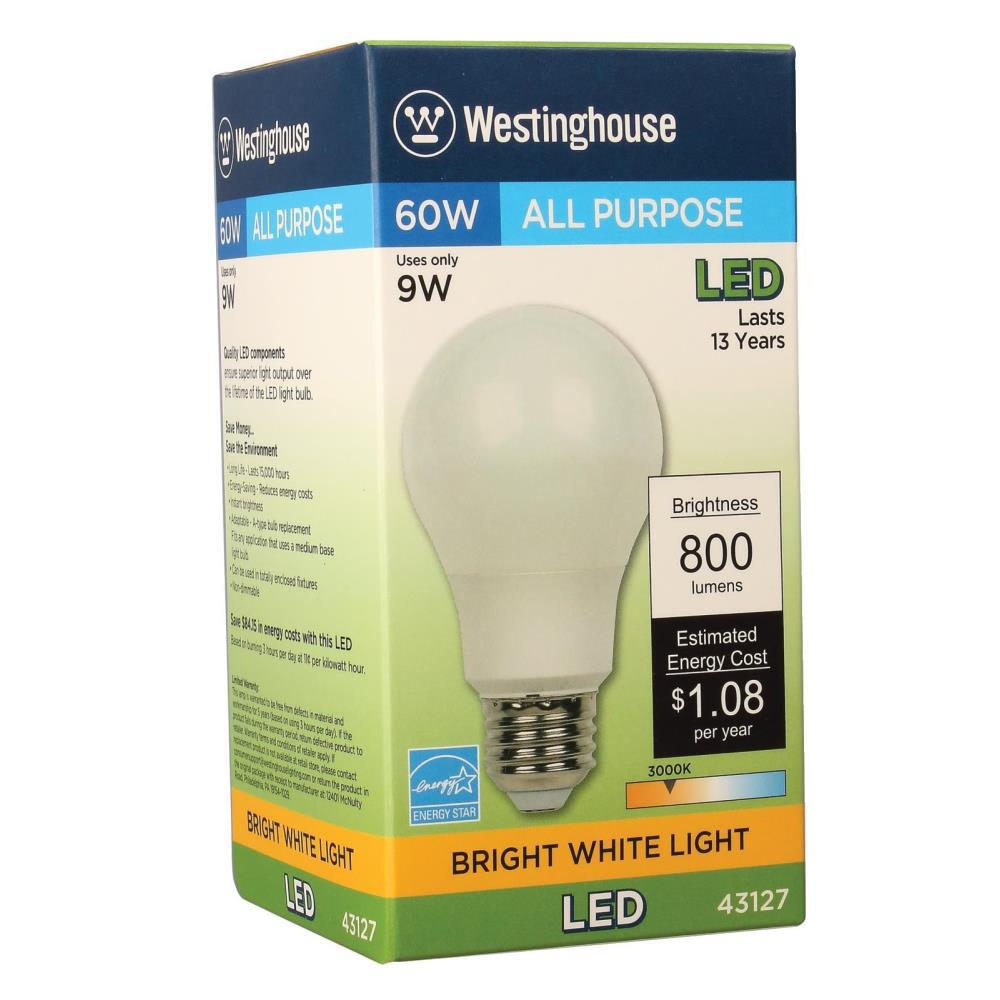 Westinghouse Lighting 4312700 60-Watt Equivalent Omni A19 Bright White Energy Star LED Light Bulb with Medium Base