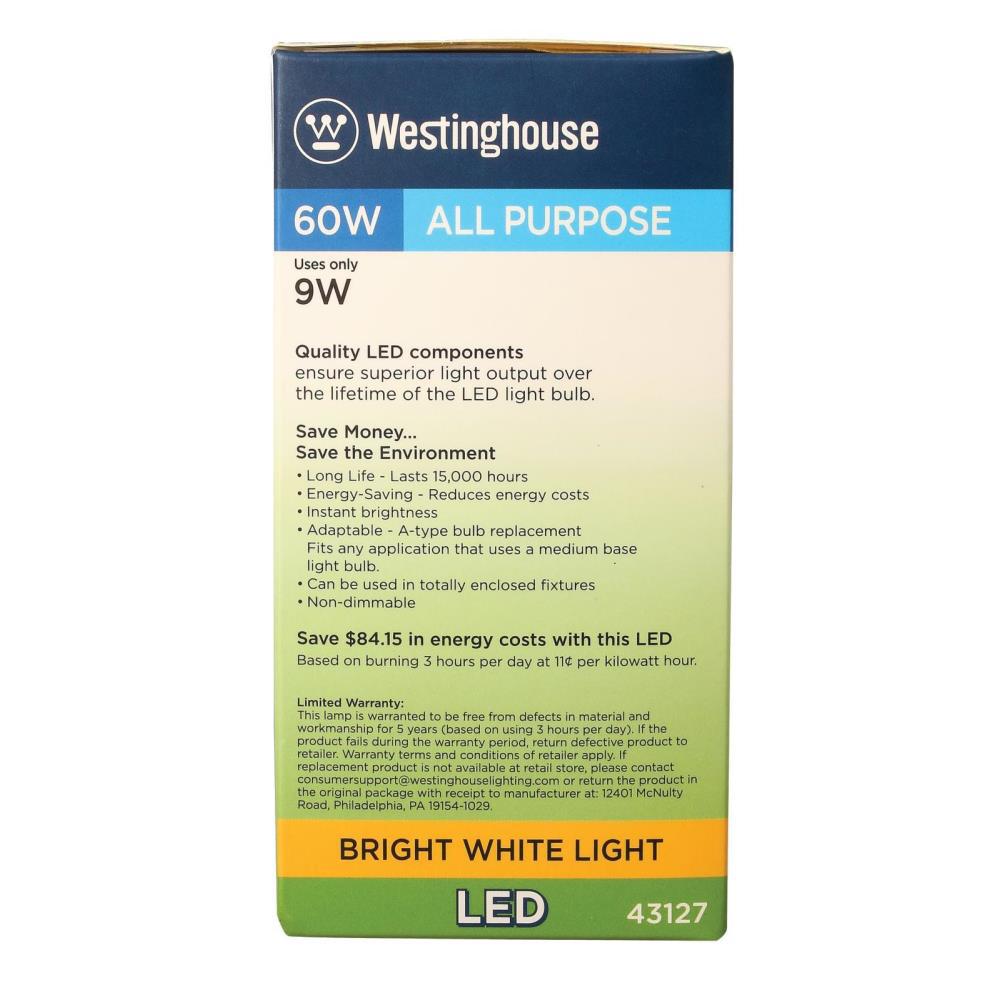 Westinghouse Lighting 4312700 60-Watt Equivalent Omni A19 Bright White Energy Star LED Light Bulb with Medium Base