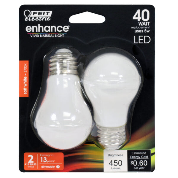 Feit BPA1540W927CAFIL2/RP 40 Watt Equivalent LED A15 2700K Filament Frosted Finish Dimmable Light Bulb 2 Pack