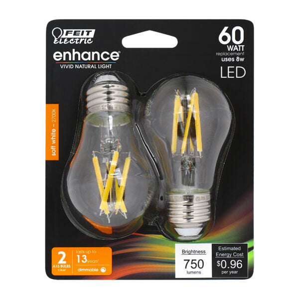 Feit BPA1560927CAFIL/2/RP 60 Watt Equivalent LED A15 Clear Dimmable Light Bulb 2 Pack