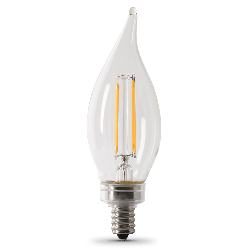 Feit Electric BPCFC60/827/LED/2 Flame Tip Chandelier Bulb (2 Pack), Candelabra Base, Clear Flame Tip, 60 Watt Equivalent Soft White