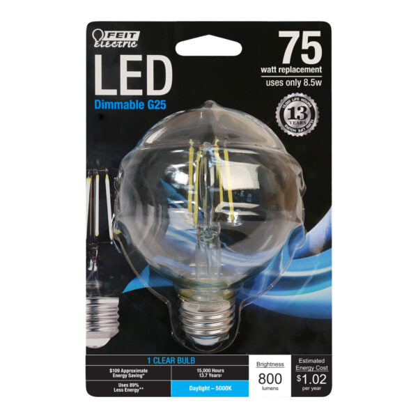 Feit Electric BPG2575/850/FIL/LED 75w Equivalent G25 soft white dimmable led light bulb