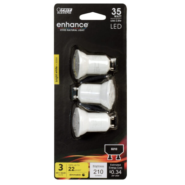 Feit Electric BPMR11GU10300930CA/3 A 2.8W (35W Equivalent) (MR11) Flood and Spotlight LED Light Bulb
