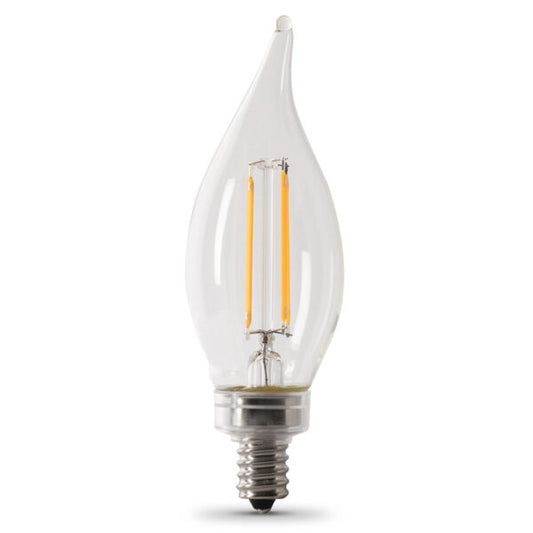 Feit CFC40/927CA/FIL/6 40W Equivalent 3.3W 300 Lumens 2700K Filament Flame Tip Candelabra Base Dimmable LED Light Bulb 6 Pack