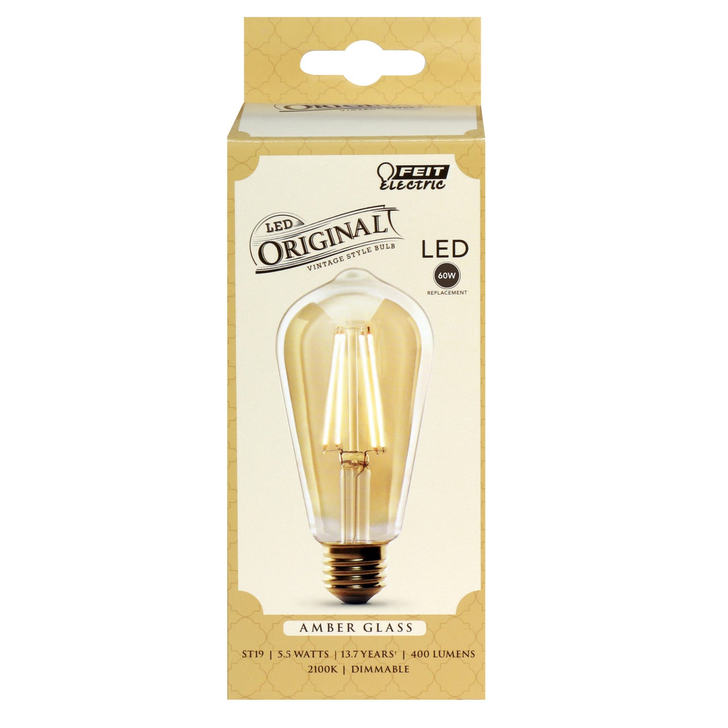 Feit Electric ST19/VG/LED “Original” Vintage Exposed Filament Amber Glass Soft White (2100K) Dimmable ST19 LED Light Bulb