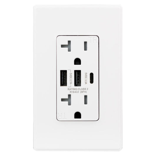 USI USB2R3WH20CA 20 Amp A & C USB Chargers  Tamper Resistant Duplex White Receptacle Wall Outlet
