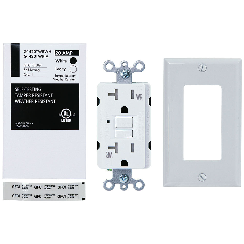 USI Electric G1420TWRWH 20 Amp GFCI Weather Resistant Outdoor Receptacle Duplex Outlet Protection, White