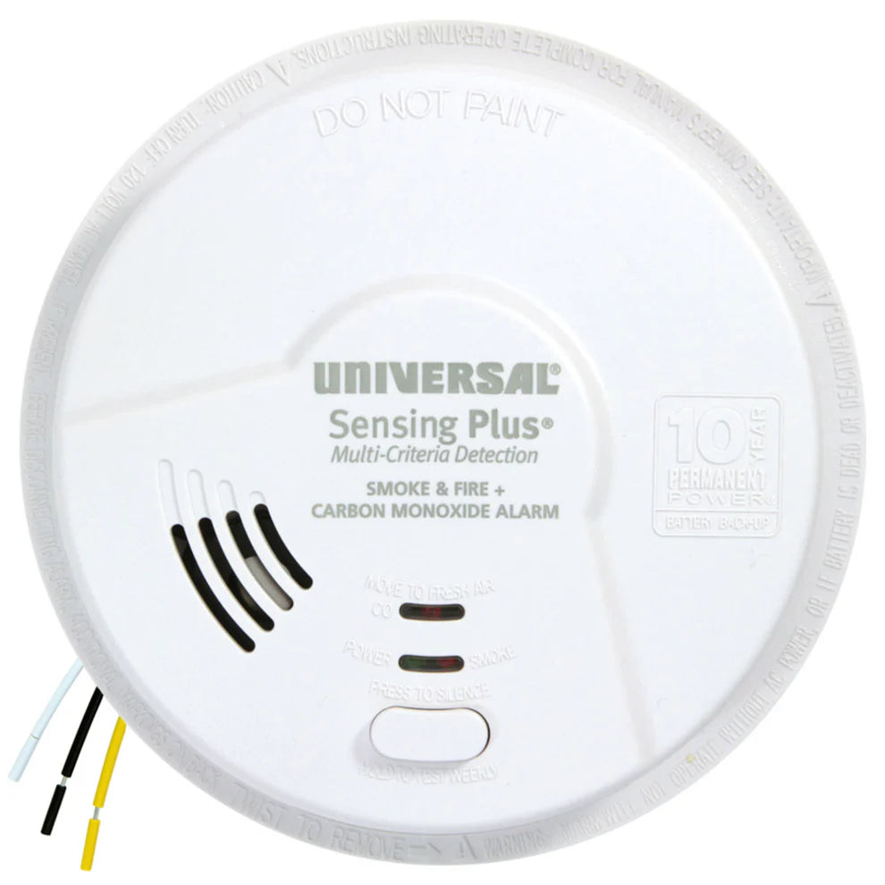 USI Sensing Plus® Multi-Criteria Hardwired Combo Smoke, Fire & Carbon Monoxide Alarm with 10-Year Battery Backup
