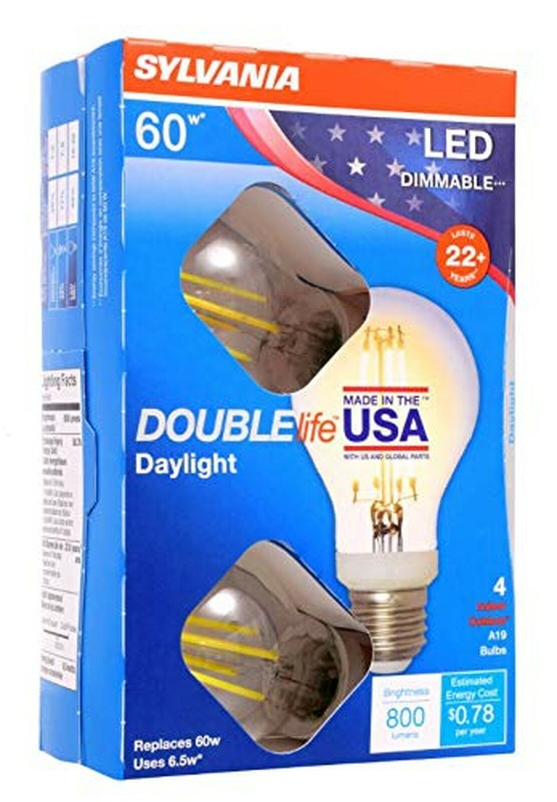 SYLVANIA Lighting, Daylight 40297 Sylvania 60 Watt Equivalent, A19 LED Light Bulbs, Dimmable, Color 5000K, Made in The USA with US and Global Parts