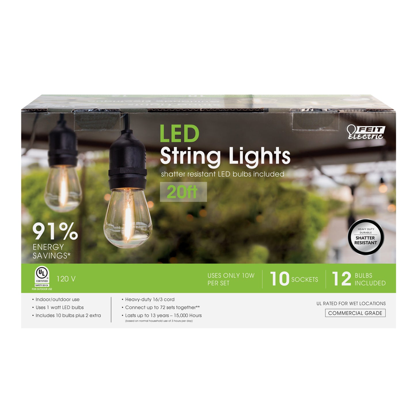 Feit Electric 72122 20ft Outdoor LED String Lights
