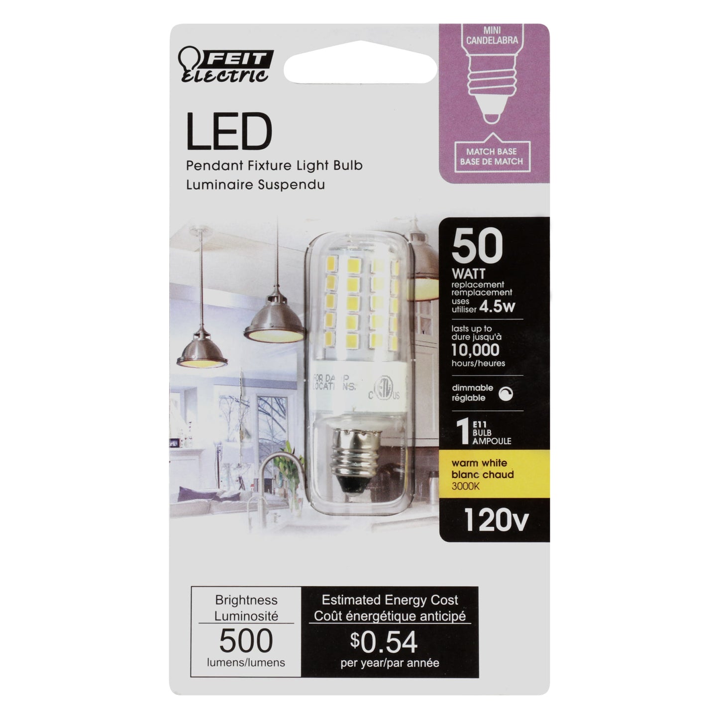 Feit Electric  BP50MC/830/LED The 50-watt equivalent LED light bulb only uses 4. 5 watts