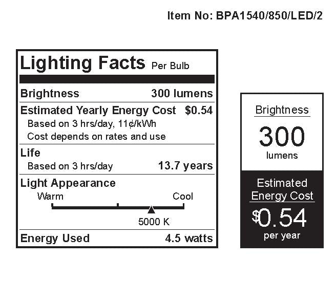 Feit Electric BPA1540/850/LED/2 - Decorative Clear Glass Filament Led Dimmable 40W Equivalent Daylight 5000K Classic A15 Light Bulb, Pack of 2