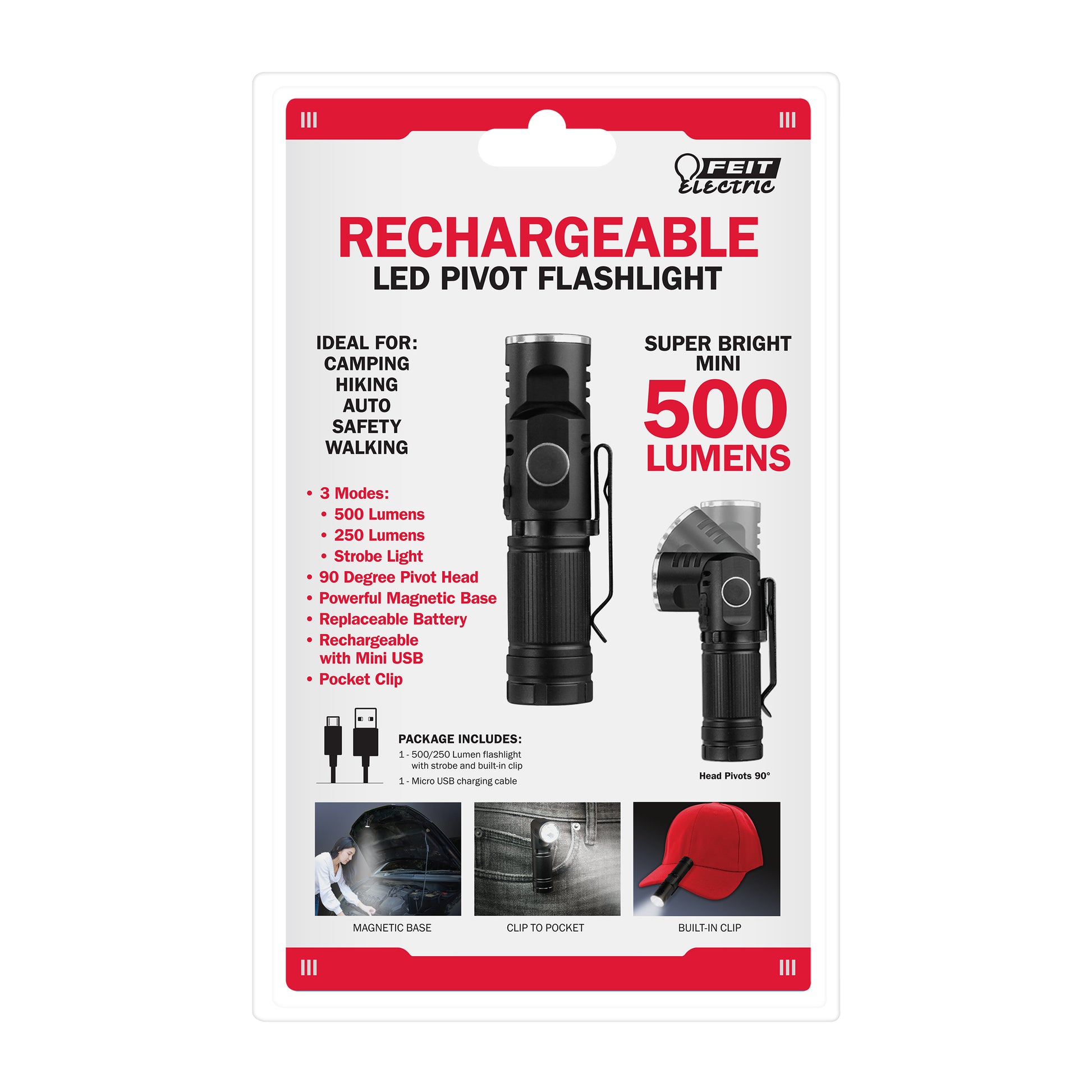 500 - lumen rechargeable led tactical flashlight Feit Electric FL500/MINI Rechargeable 500 Lumen LED Pivot Flashlight
