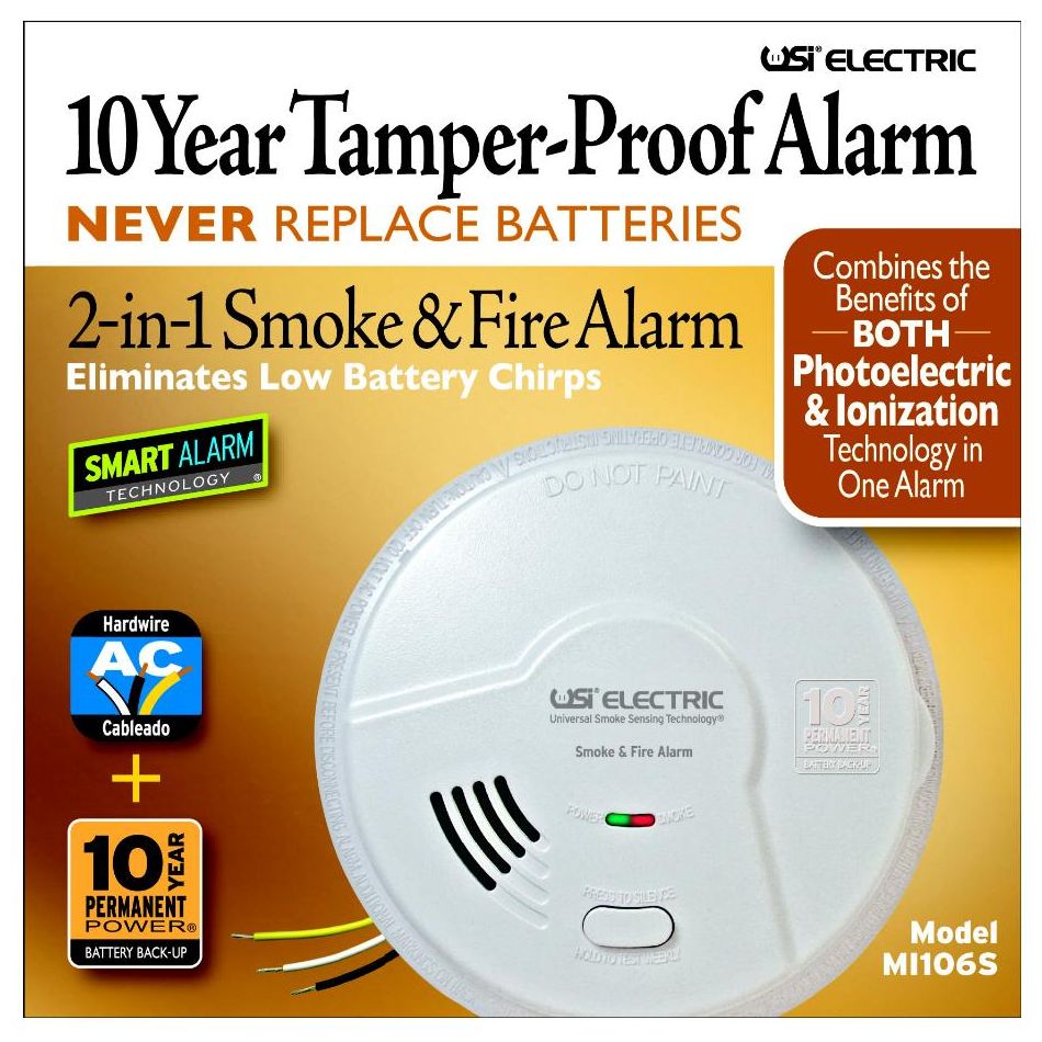 USI Electric MI106S Hardwired 2-in 1 Smoke and Fire Alarm with 10 Year Sealed Battery Backup