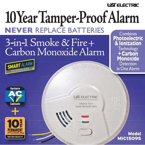 Universal Security Instruments MIC1509S Hardwired 3-in-1 Smoke, Fire and Carbon Monoxide Smart Alarm with 10 Year Sealed Battery