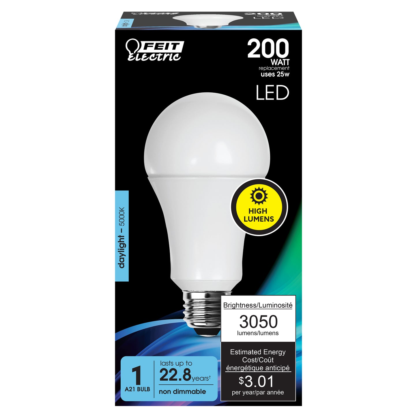 Feit OM200/850/LED 200-Watt Equivalent Daylight A21 High Output LED Light Bulb