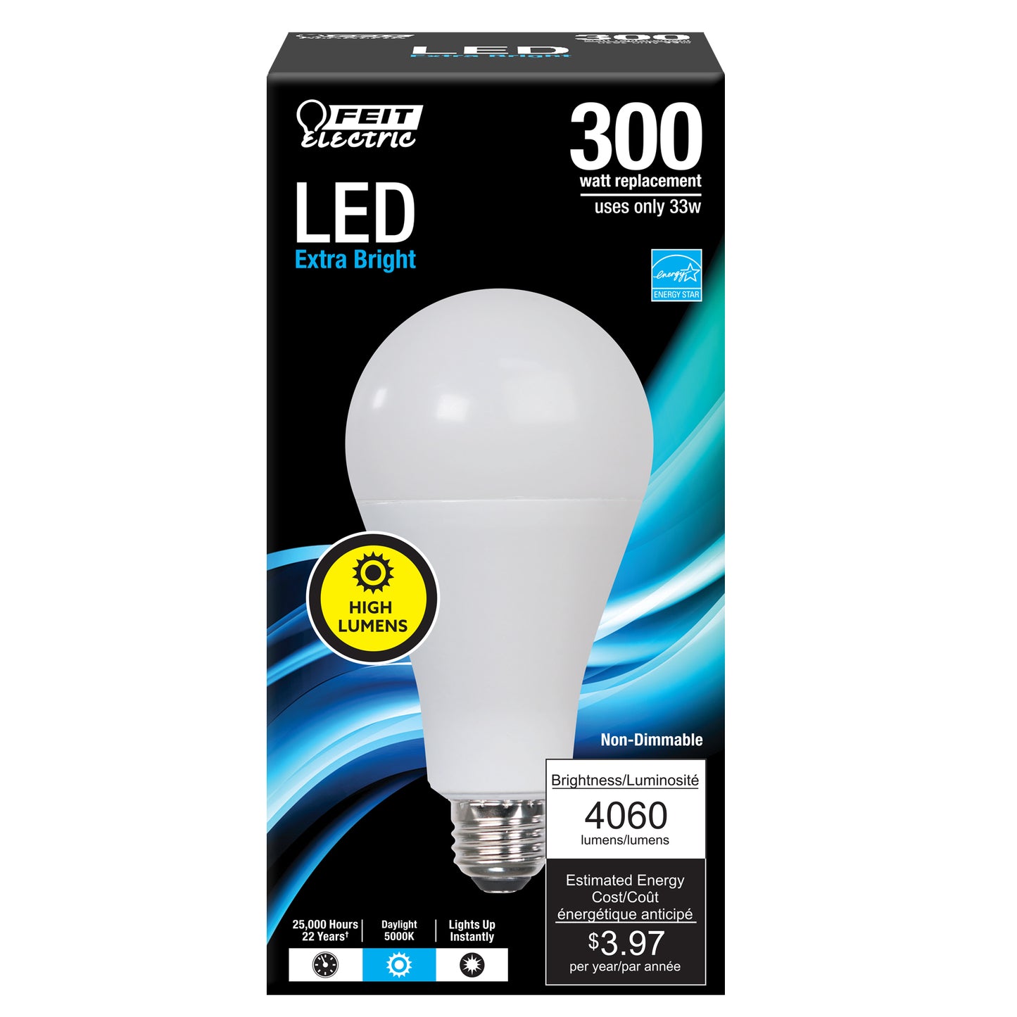 Feit Electric OM300/850/LED high-lumen LED light bulb. This 5000K Daylight bulb
