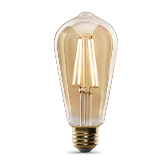 Feit Electric ST19/VG/LED “Original” Vintage Exposed Filament Amber Glass Soft White (2100K) Dimmable ST19 LED Light Bulb