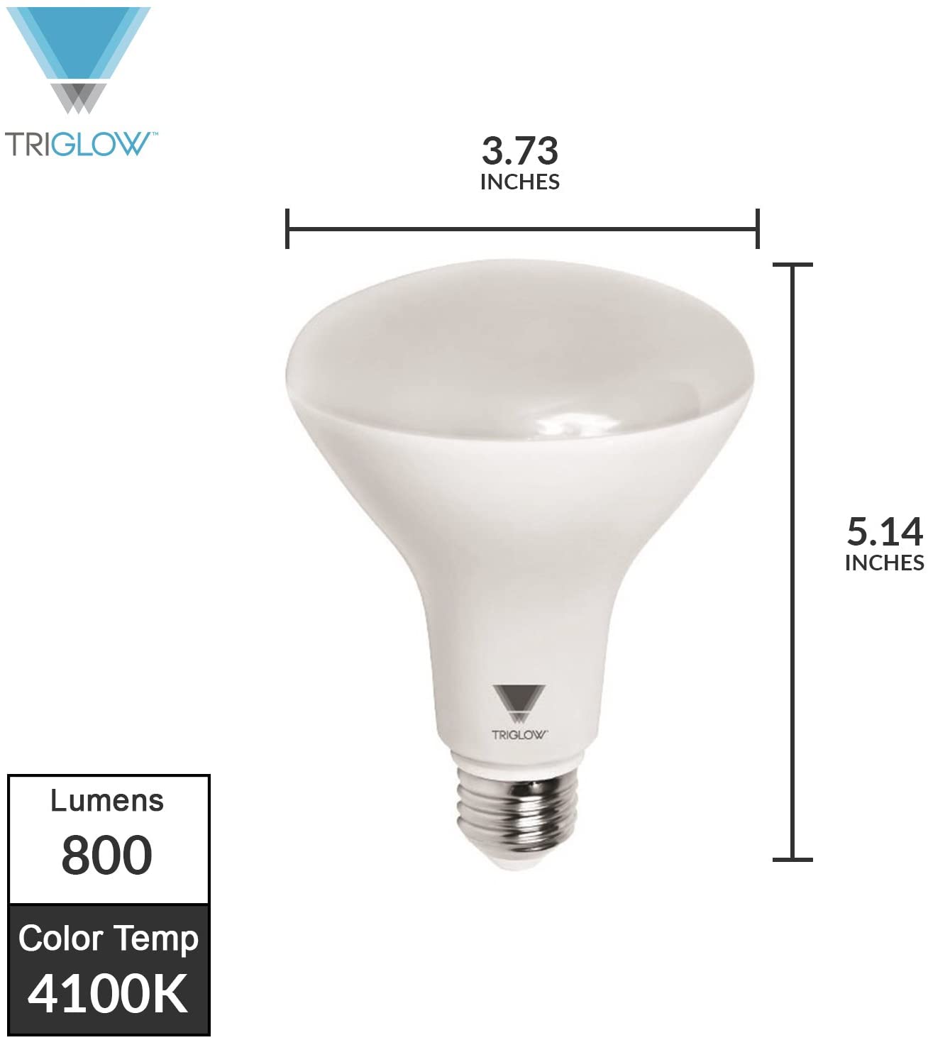 TriGlow T99215 LED 11-Watt (65W Equivalent), 800 Lumen, CRI 90, DIMMABLE 4100K (Cool White), E26 Medium Base, BR30 Light Bulb