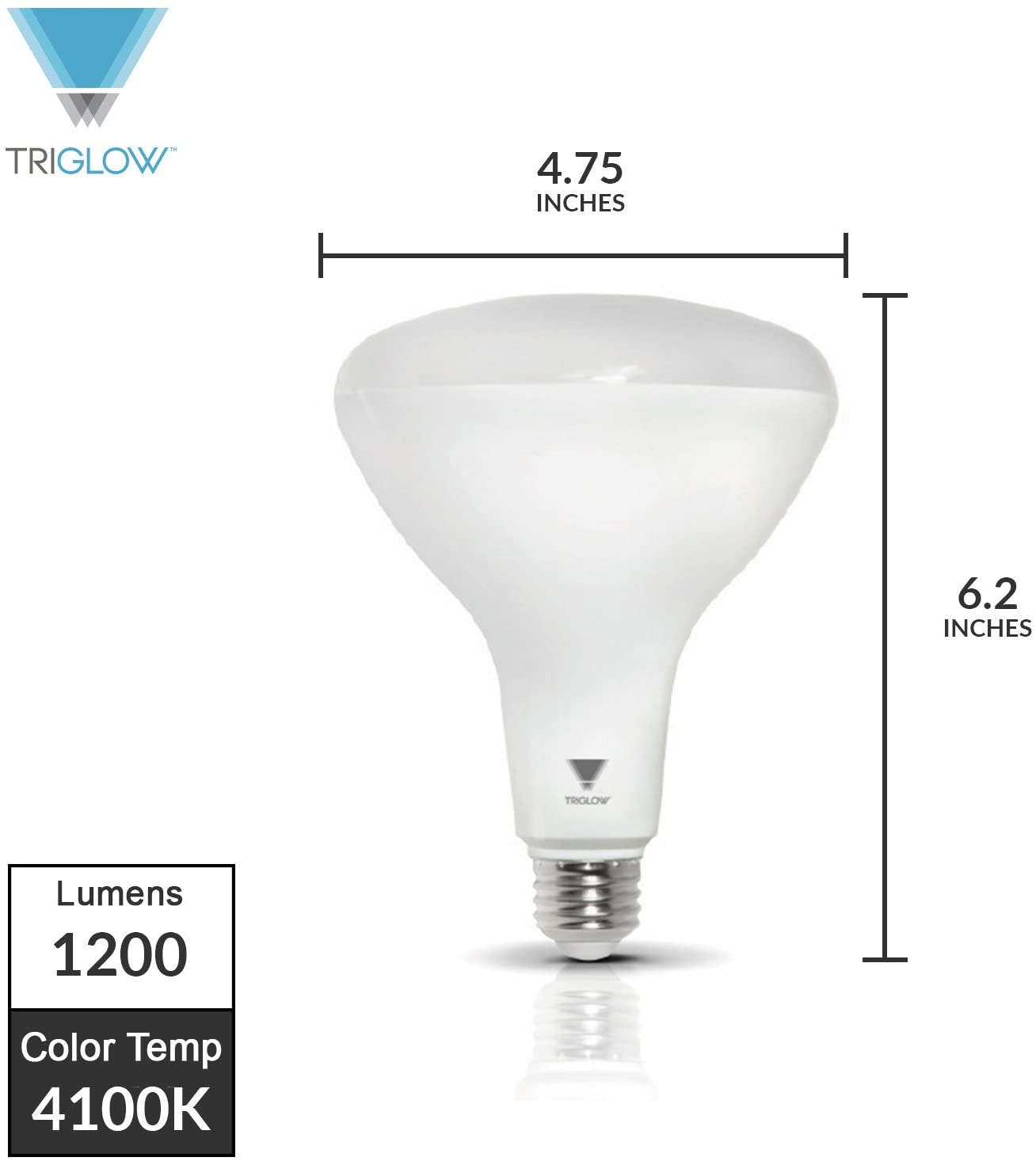 TriGlow T99325 LED 15-Watt (85W Equivalent)  1200 Lumen, DIMMABLE 4100K (Cool White), E26 Medium Base, BR40 Light Bulb,