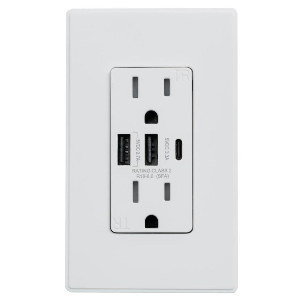 USI Electric USB2R3WH15CA 15 Amp, A & C USB Chargers  Tamper Resistant Duplex White Receptacle Wall Outlet