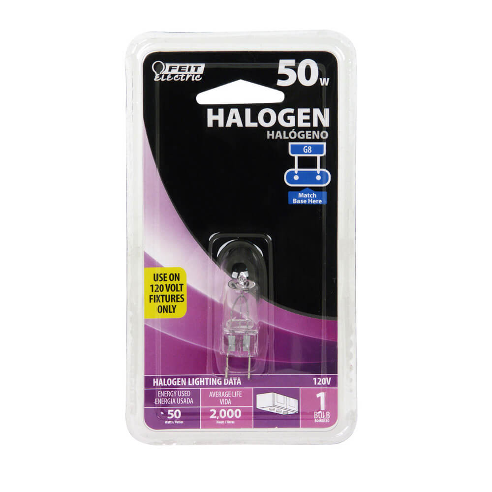 Feit Electric BPQ50/G8/RP 50-Watt T4, Clear Halogen Bulb with Bi-Pin Base