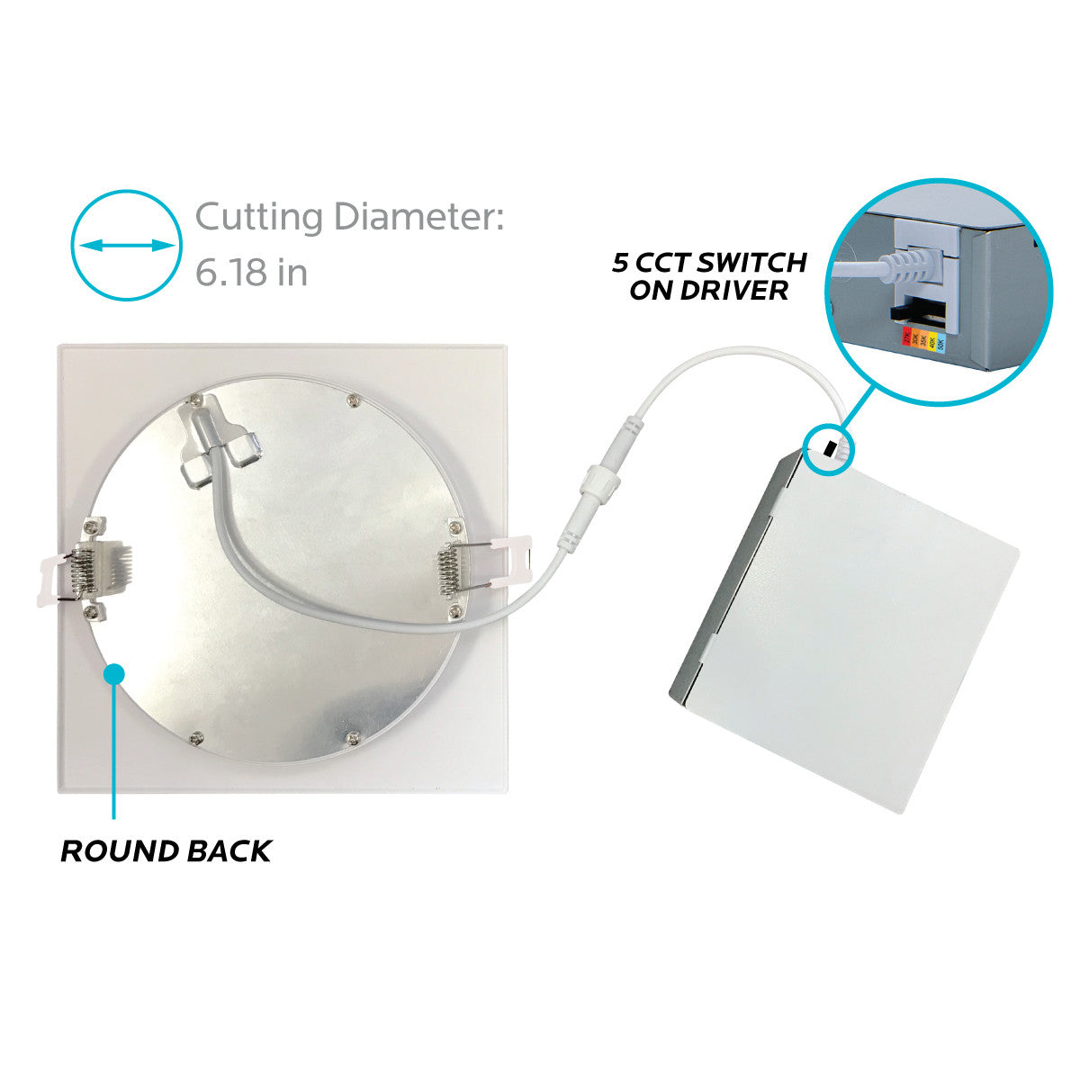 LR23764 6 Inch Ultra Thin Square LED Recessed Lighting, 5 Color Temperature Options 2700K - 5000K,